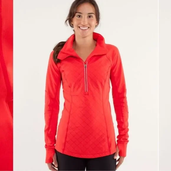 Lululemon Run Toasty Tech Pullover Love Red Size 6 1/4 Zip Running Jacket Shirt - Picture 1 of 15